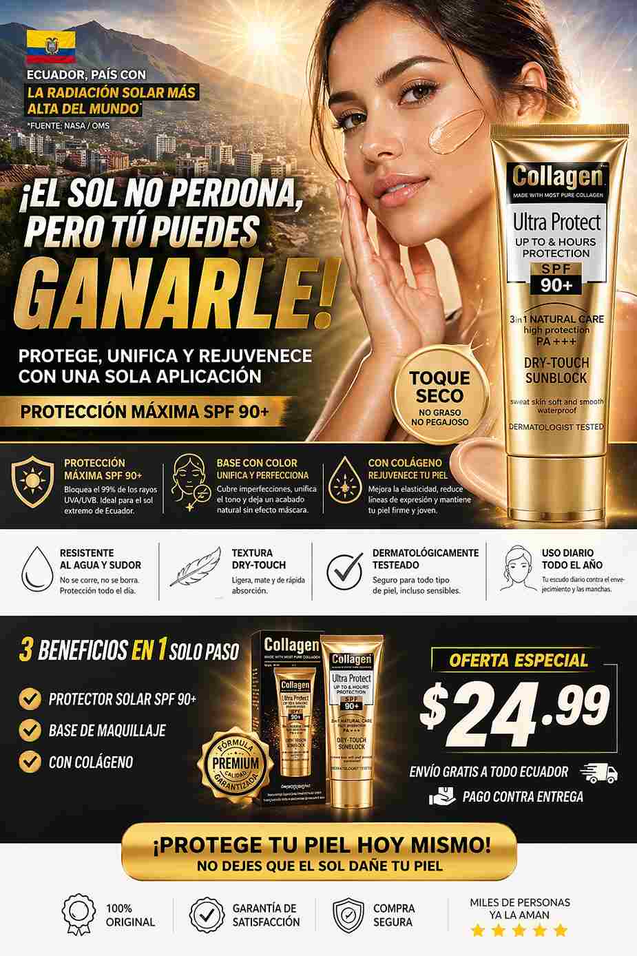 PROTECTOR SOLAR 3 EN 1 + COLAGENO