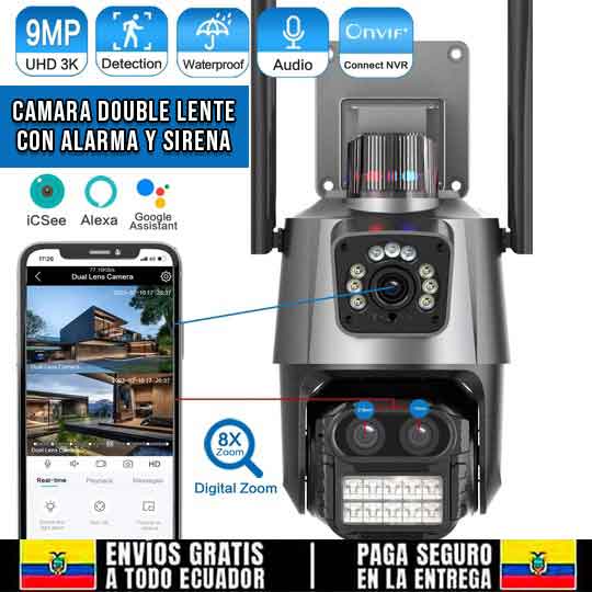 🚨CÁMARA 4K WIFI DOBLE LENTE CON ALARMA Y SIRENA + RESISTENTE AL AGUA🚨 - Ecutienda.store