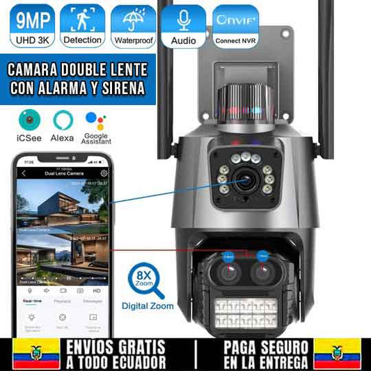 🚨CÁMARA 4K WIFI DOBLE LENTE CON ALARMA Y SIRENA + RESISTENTE AL AGUA🚨 - Ecutienda.store