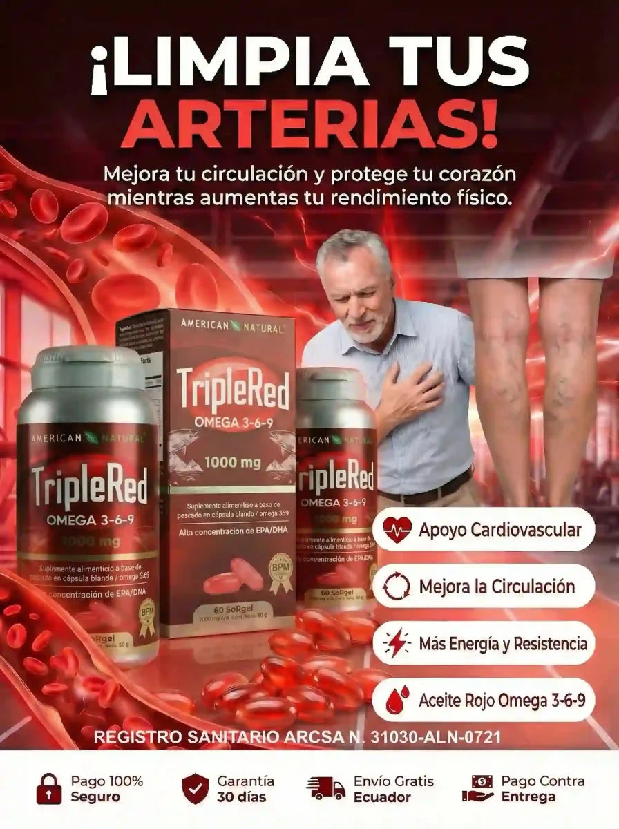 TripleRed Previene varices y mala circulación, con omega 3 - 6 - 9 - Ecutienda.store